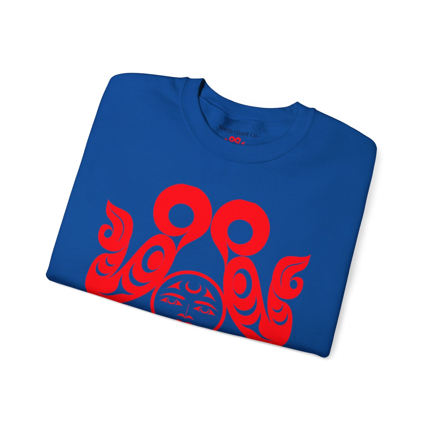 Unisex Crewneck Pullover sweatshirt with Red “Tsuu-Baa-Asaxt Wolves” design by Joshua Watts