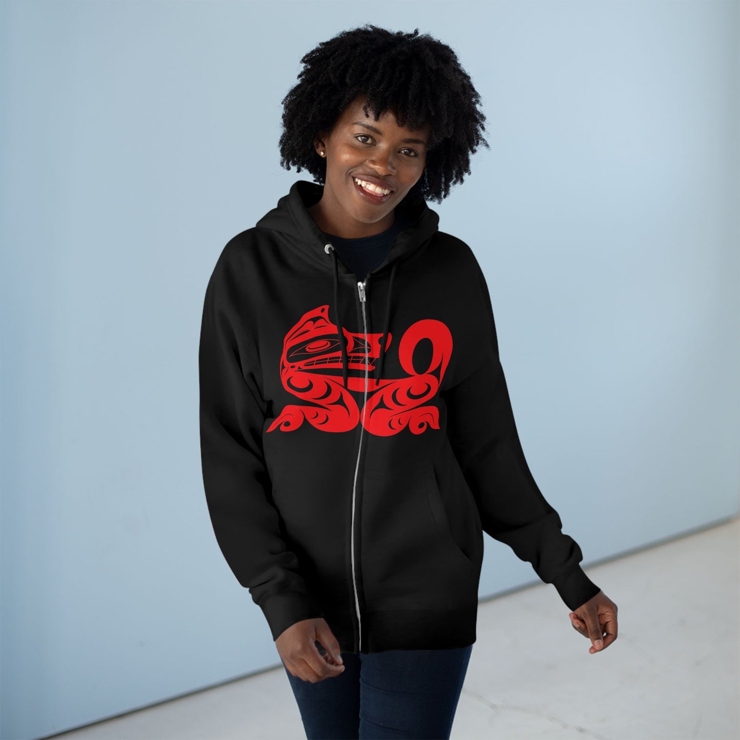 Black Unisex Zip Hoodie with “ Red Wolf” design by Joshua Watts