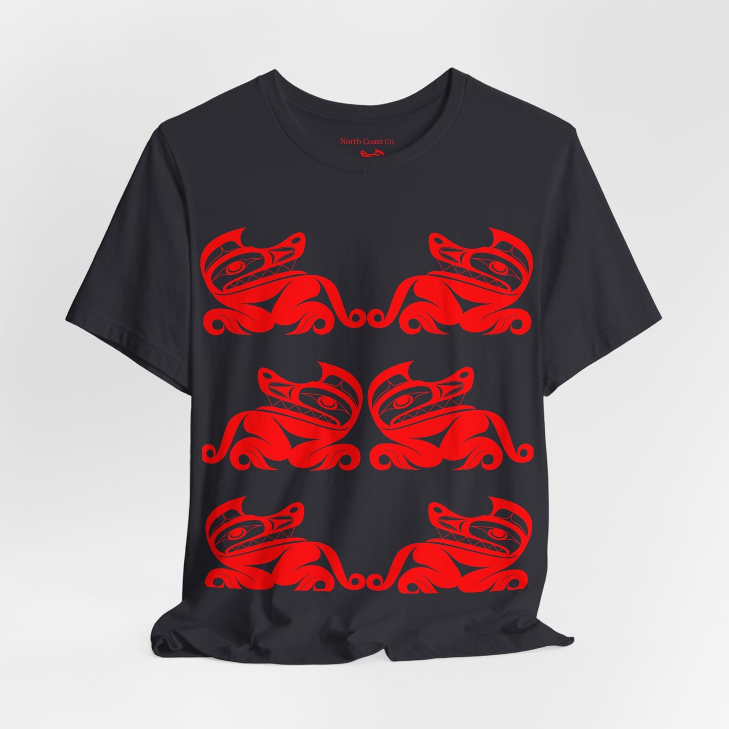 Unisex T-Shirt with red“Twin Wolves” design by Joshua Watts