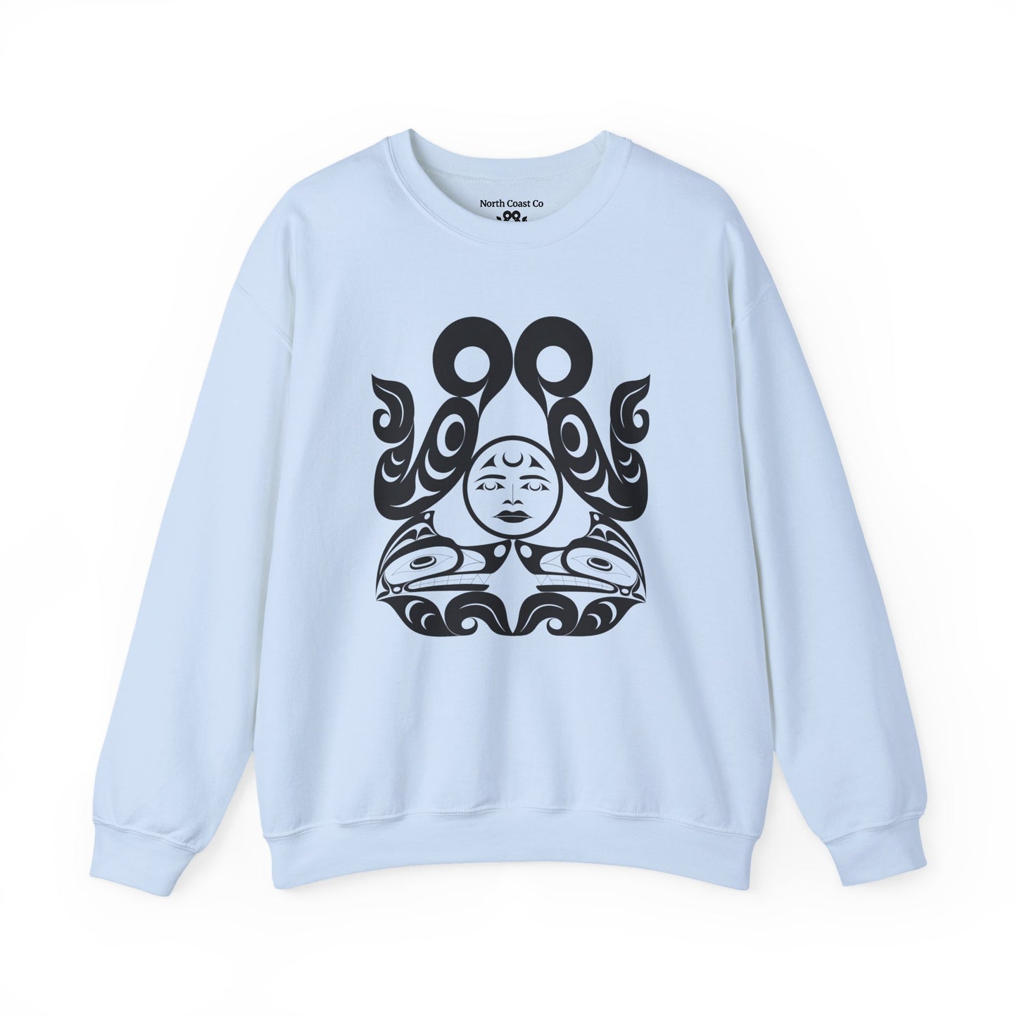 Unisex Crewneck Pullover sweatshirt with White “Tsuu-Baa-Asaxt Wolves” design by Joshua Watts