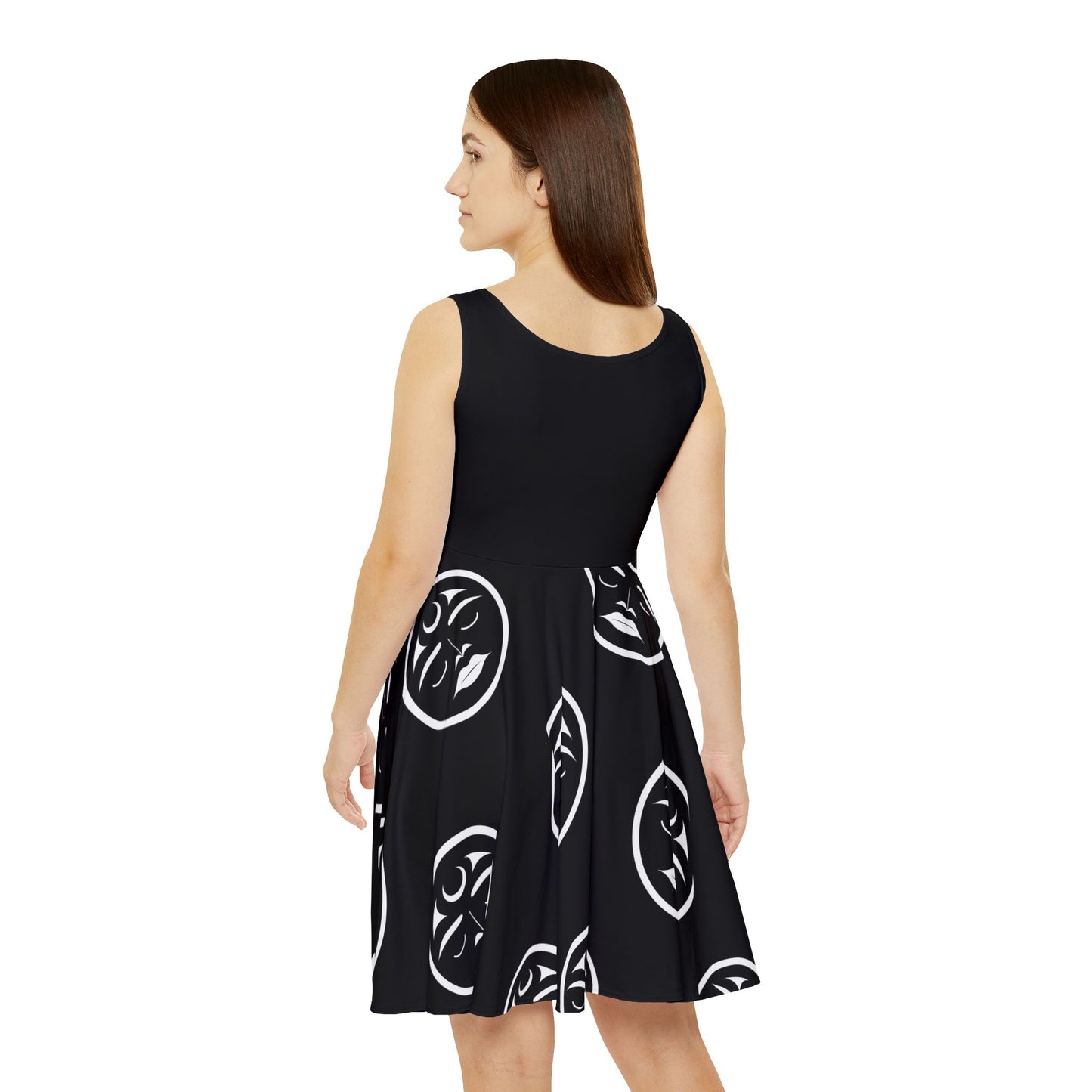 Black Skater Dress with Many Moons design by Joshua Watts