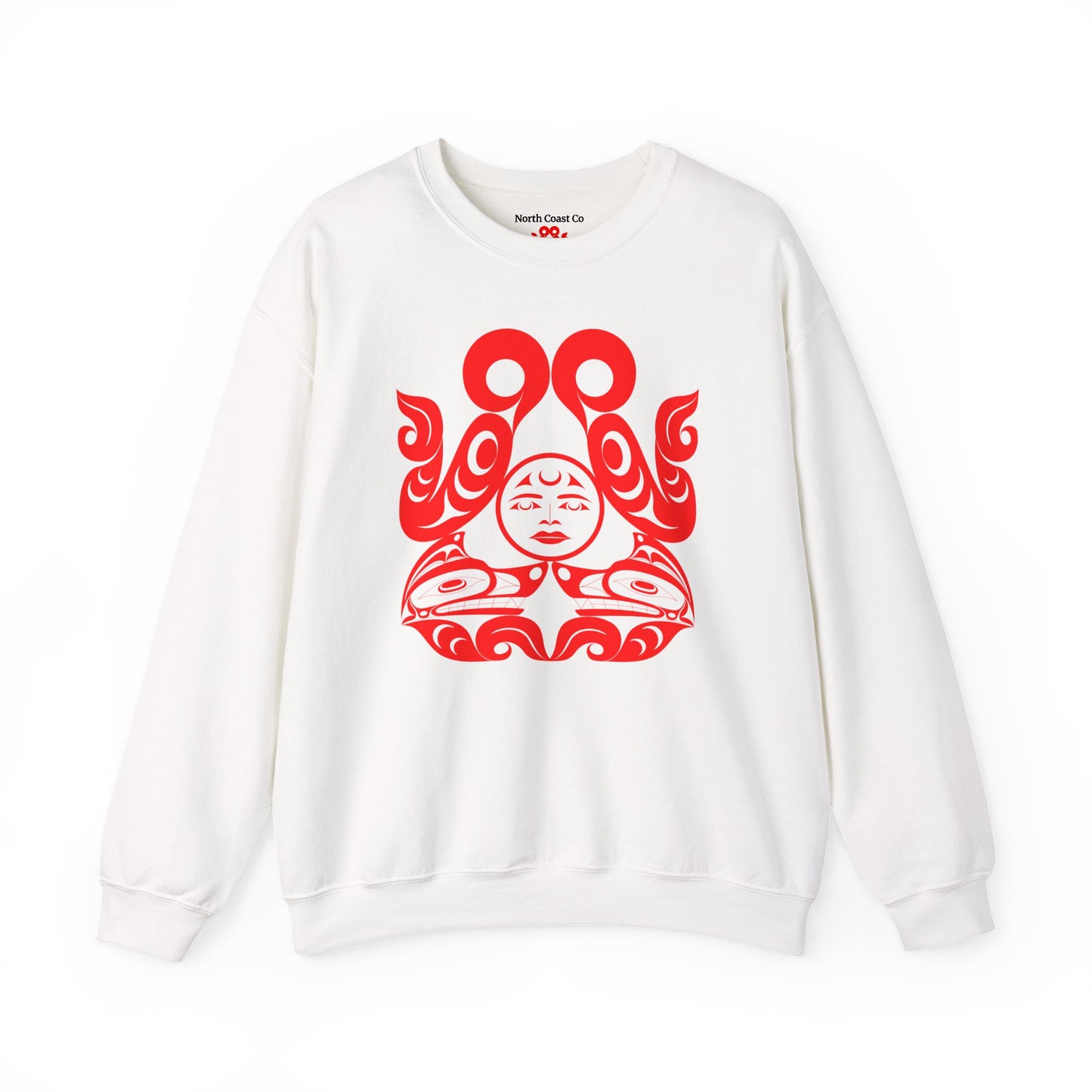 Unisex Crewneck Pullover sweatshirt with Red “Tsuu-Baa-Asaxt Wolves” design by Joshua Watts