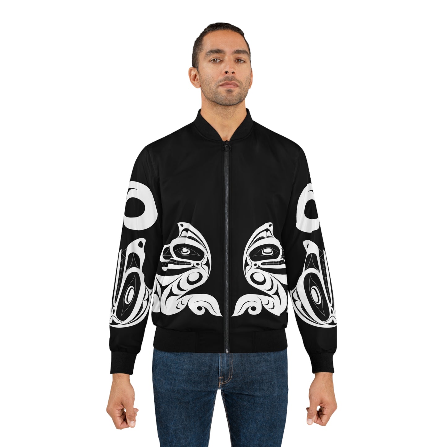 Unisex White Wolf Bomber Jacket designed by Joshua Watts