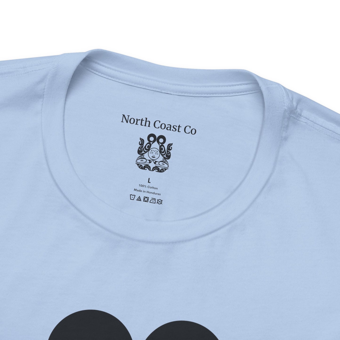 Unisex T-Shirt with black and white “Tsuu-Baa-Asaxt wolves” design by Joshua Watts