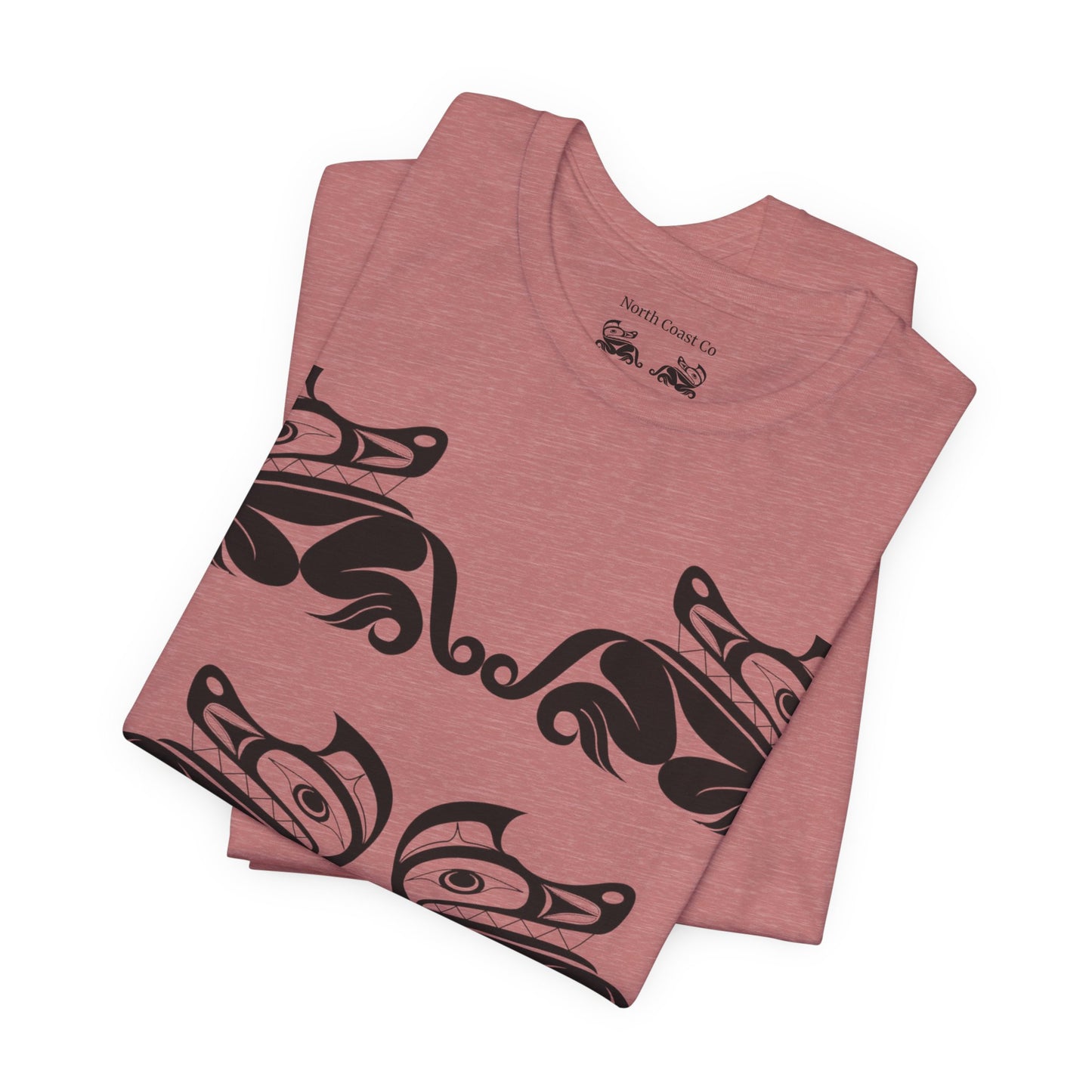 Unisex T-Shirt with black and white “Twin Wolves” design by Joshua Watts