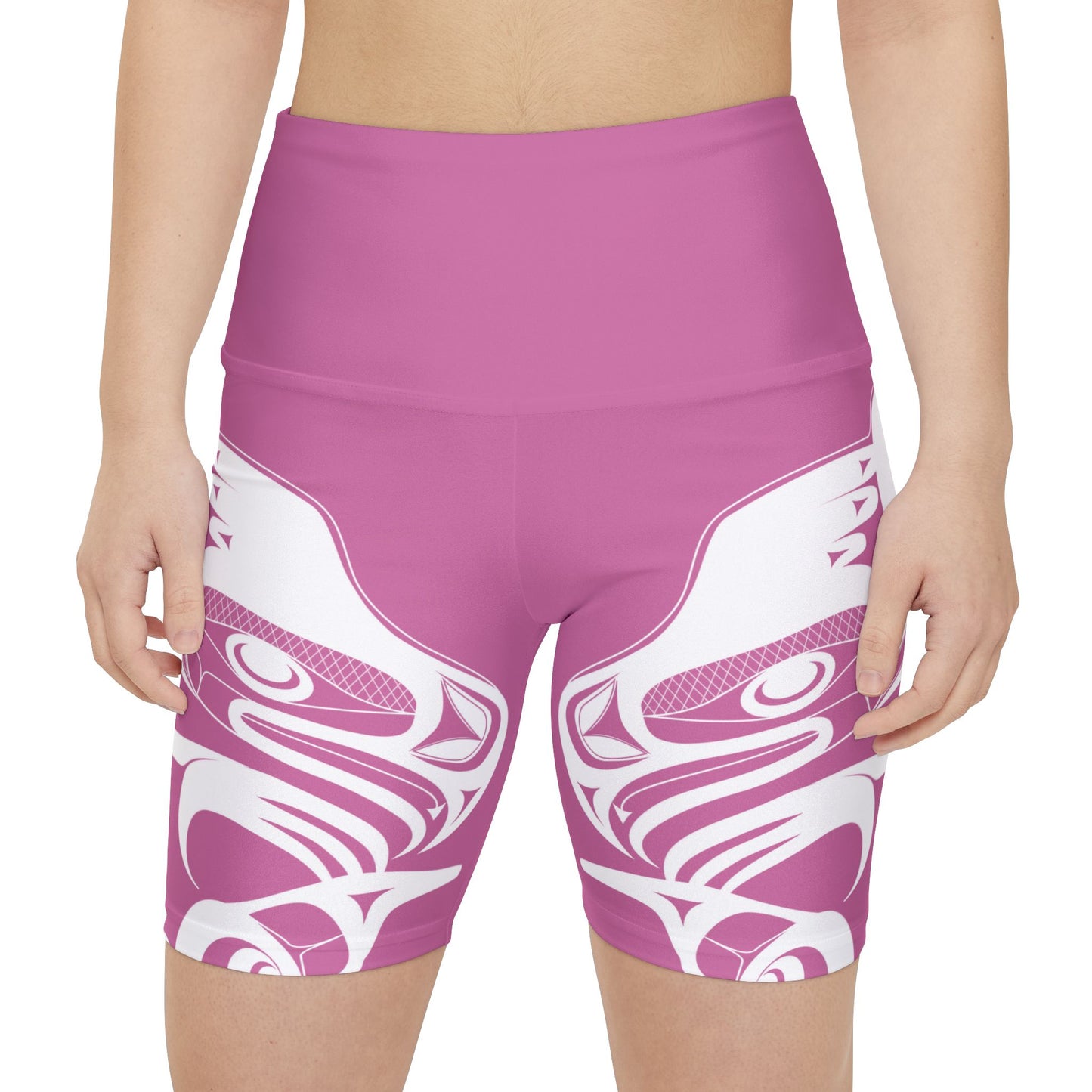 Pink Biker Shorts with “Whale Hunt” design by Joshua Watts