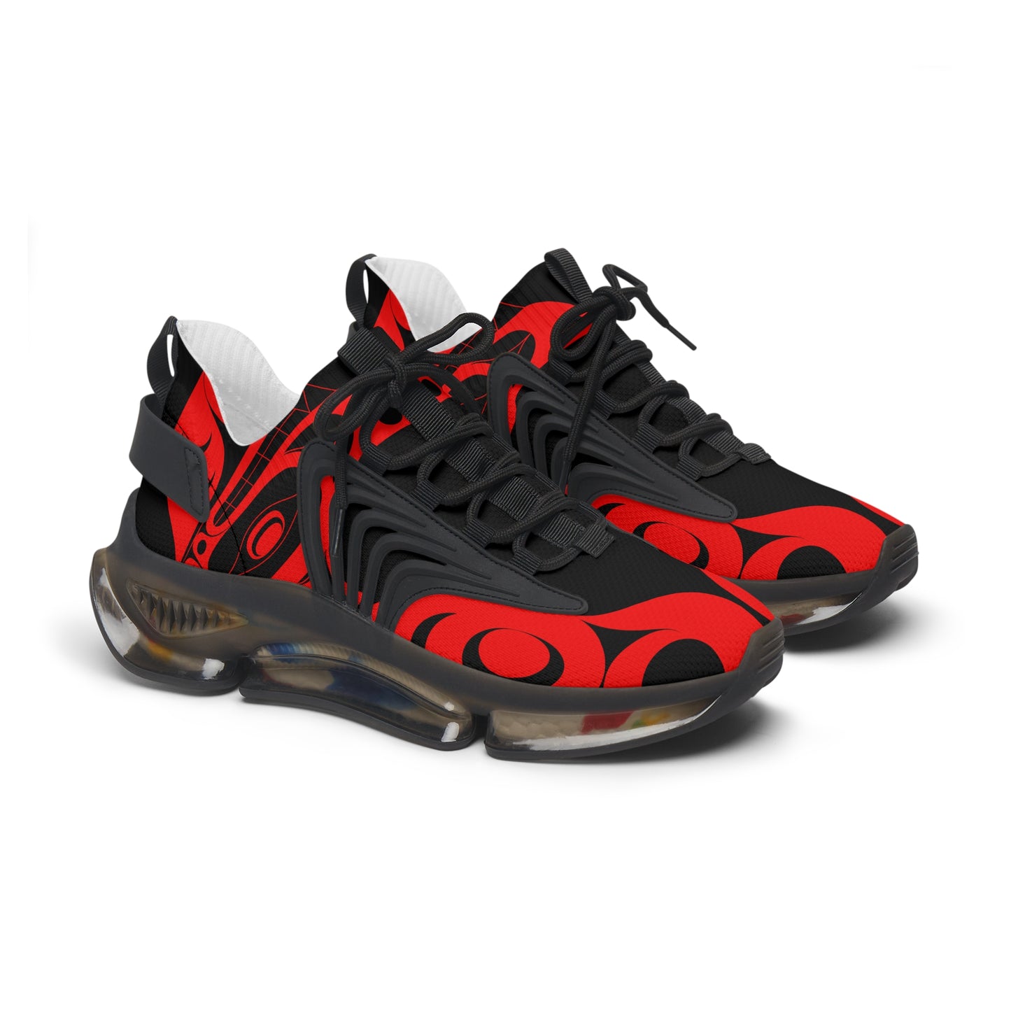Women’s Stylin’ Black Sneakers with Red Wolf design by Joshua Watts