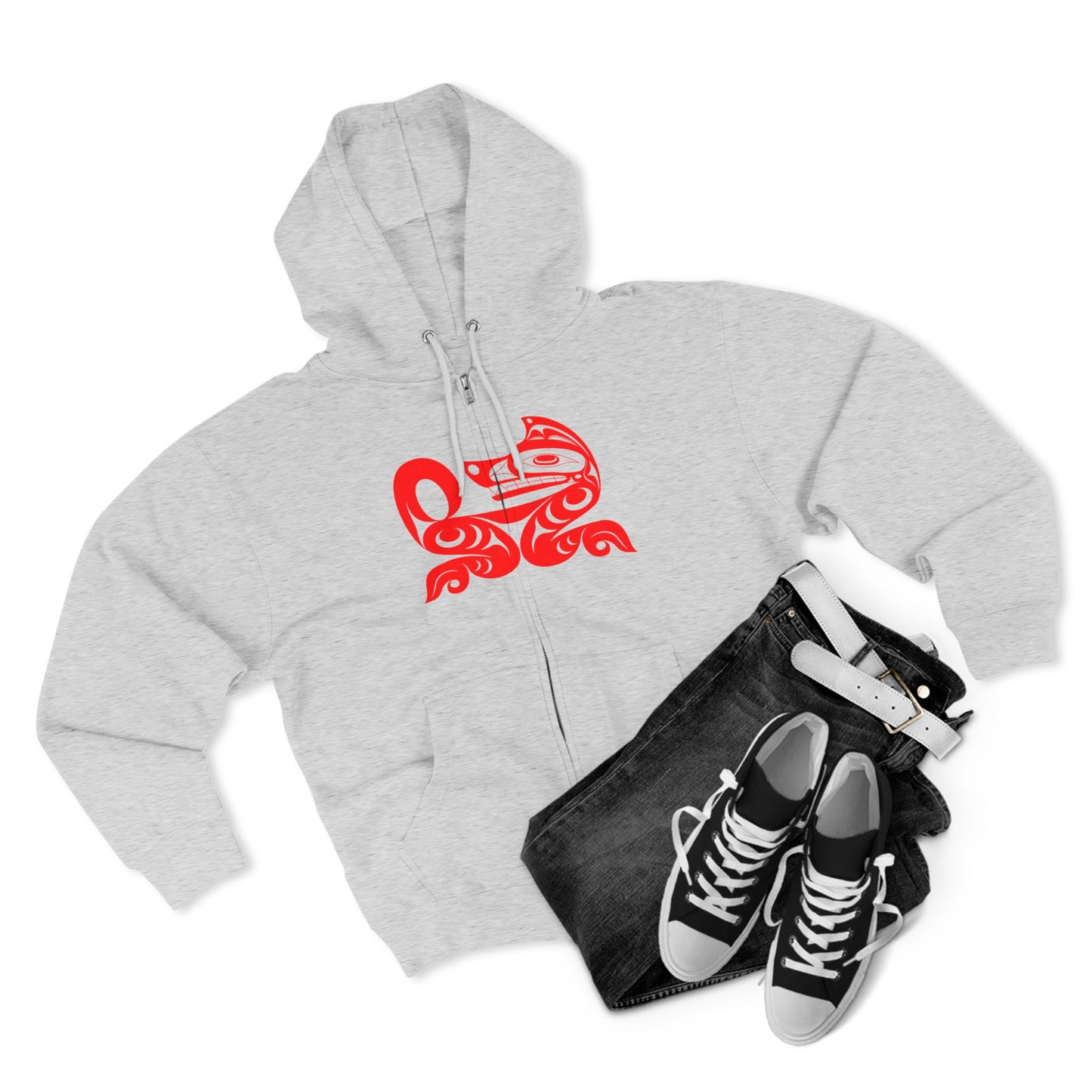Black Unisex Zip Hoodie with “ Red Wolf” design by Joshua Watts