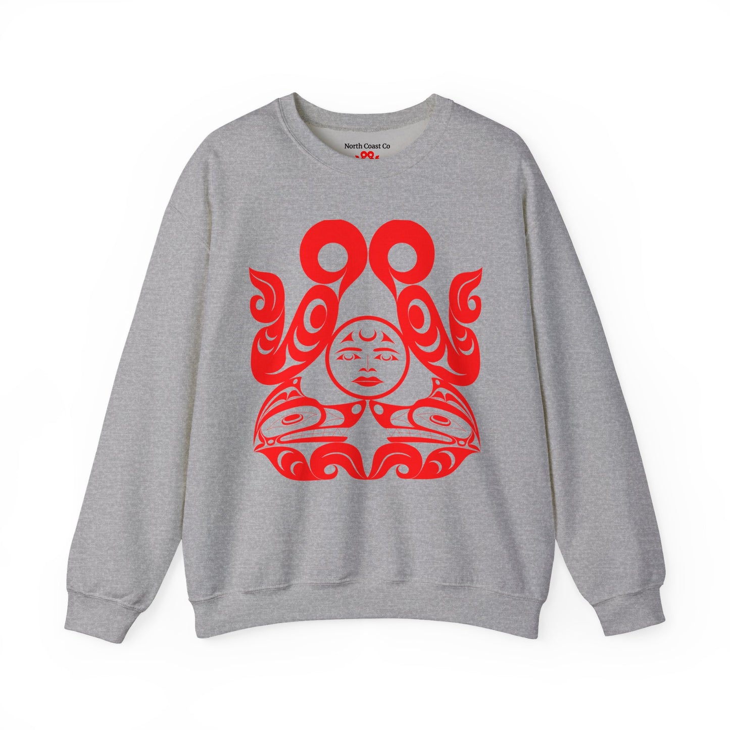 Unisex Crewneck Pullover sweatshirt with Red “Tsuu-Baa-Asaxt Wolves” design by Joshua Watts
