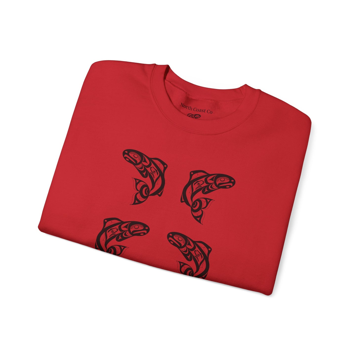 Unisex Crewneck Pullover sweatshirt with Black “Salmon Run” design by Joshua Watts