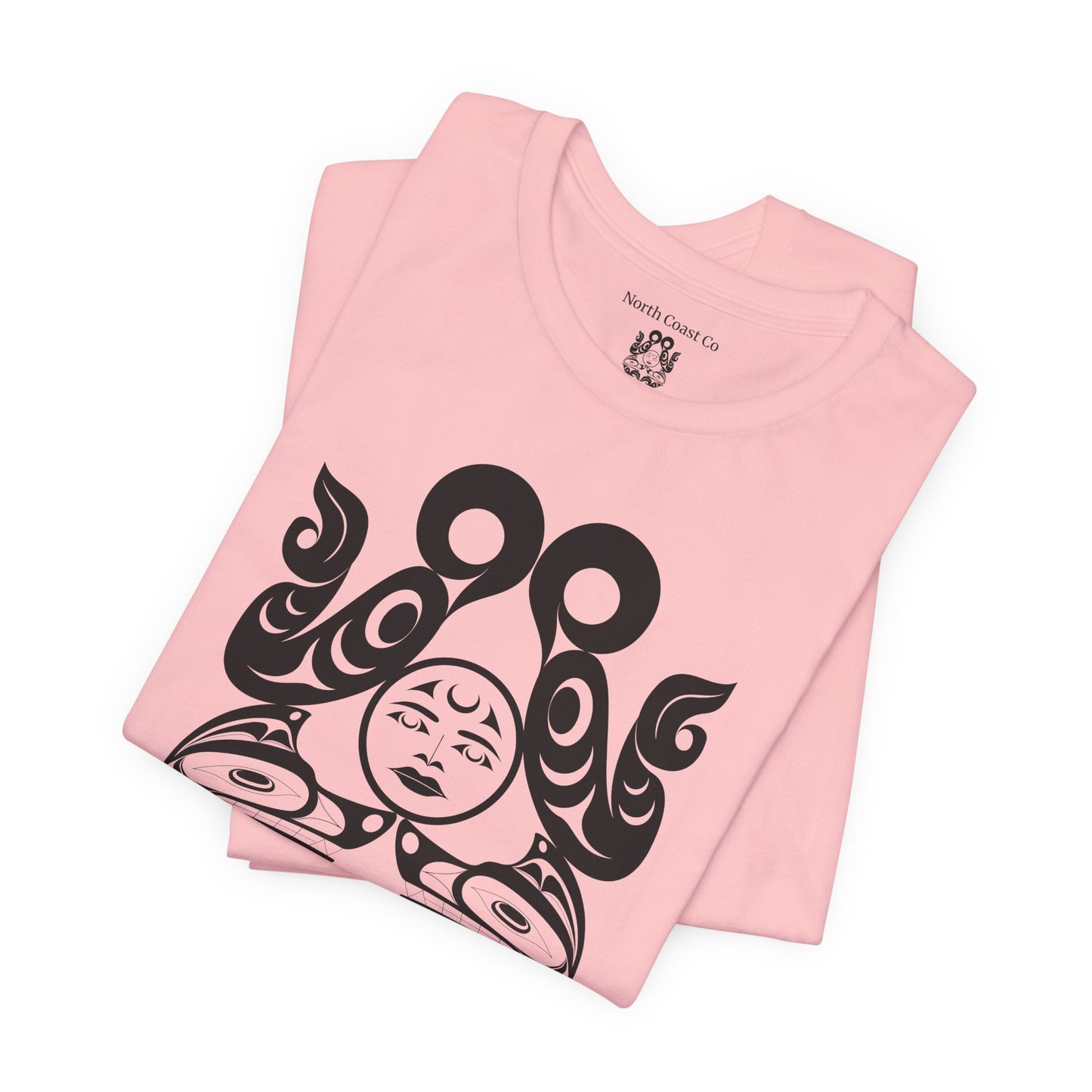 Unisex T-Shirt with black and white “Tsuu-Baa-Asaxt wolves” design by Joshua Watts