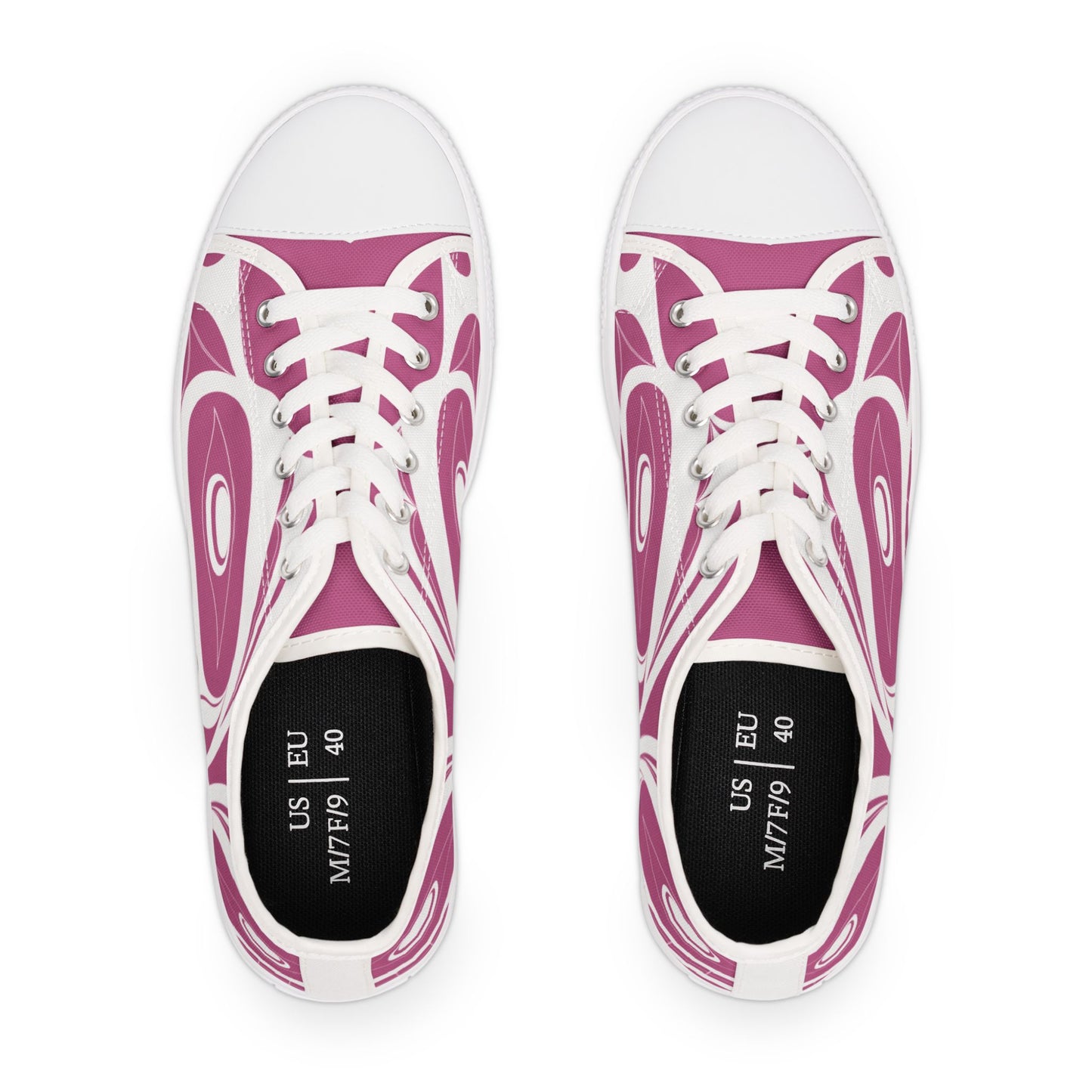 Women's Pink Low Top shoes with White Wolf design by Joshua Watts