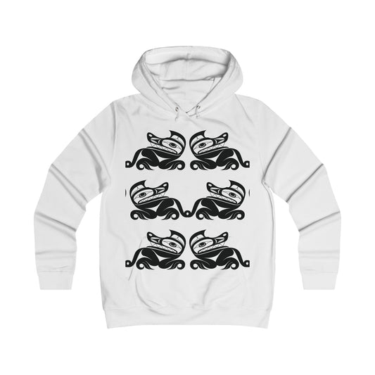Women’s fit Pullover Hoodie with twin wolves design by Joshua Watts