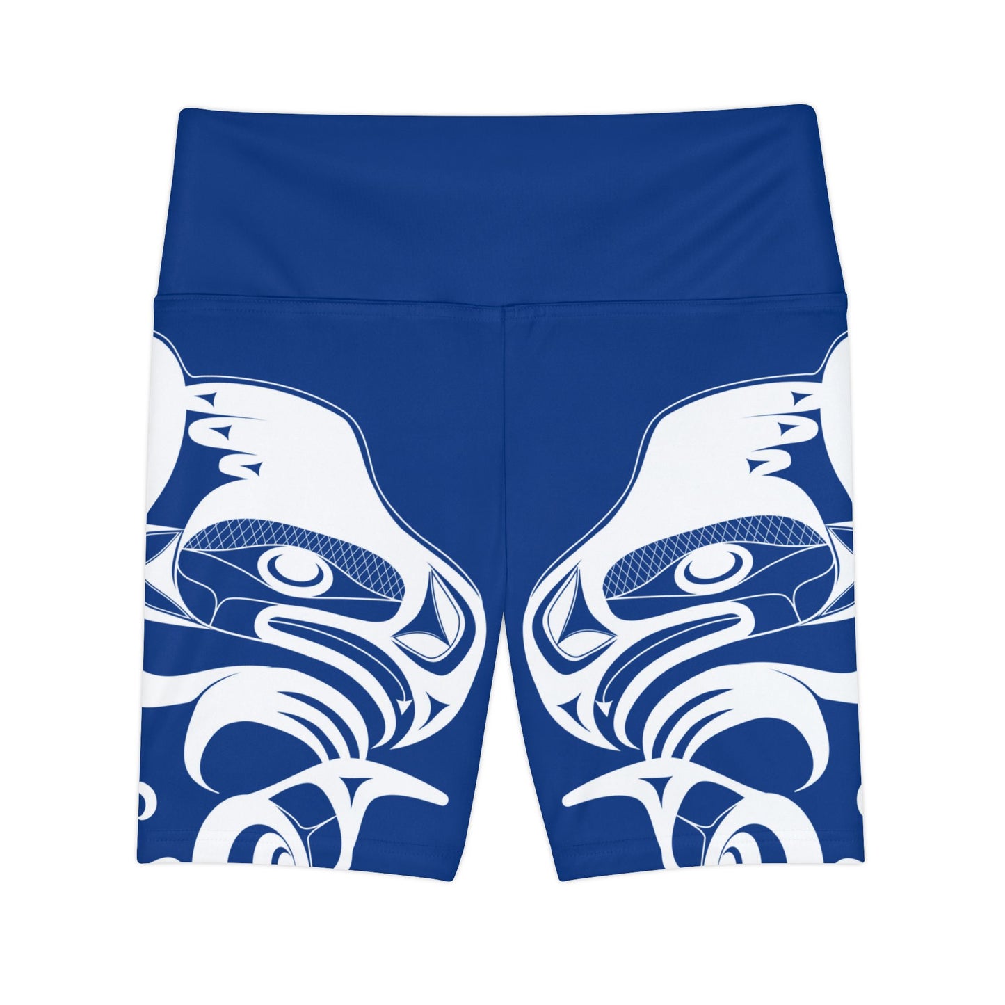 Blue Biker Shorts with “Whale Hunt” design by Joshua Watts