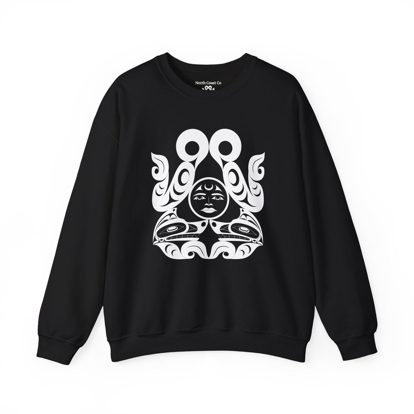 Unisex Crewneck Pullover sweatshirt with White “Tsuu-Baa-Asaxt Wolves” design by Joshua Watts