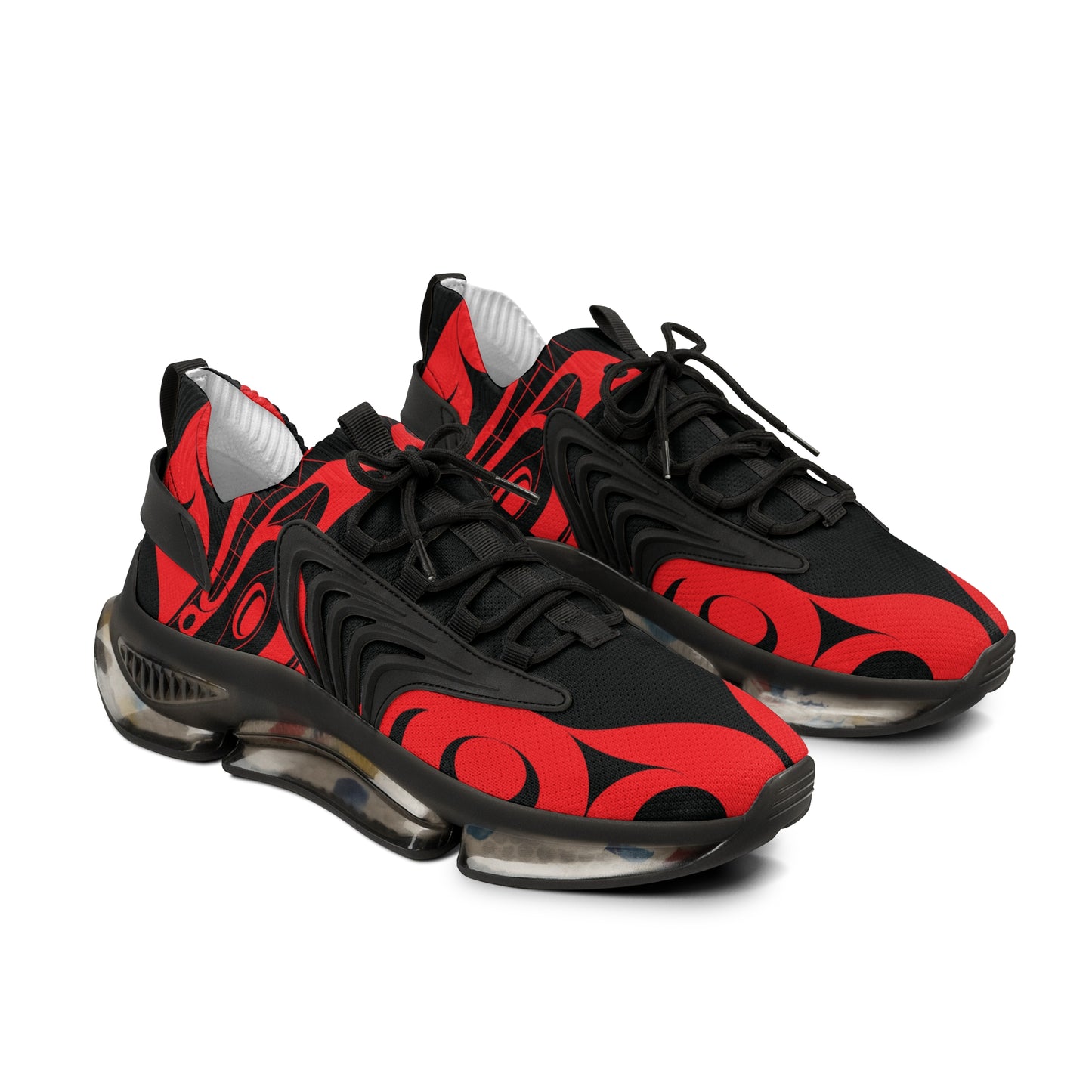 Men's Stylin’ Black Sneakers with Red Wolf design by Joshua Watts