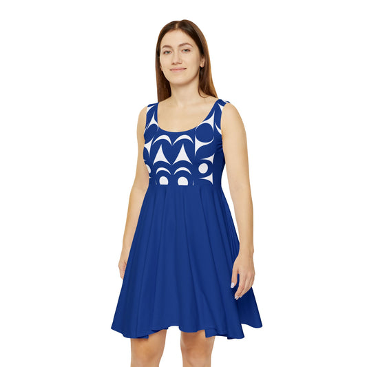 Blue Skater Dress with an Abstract Salish design by Joshua Watts