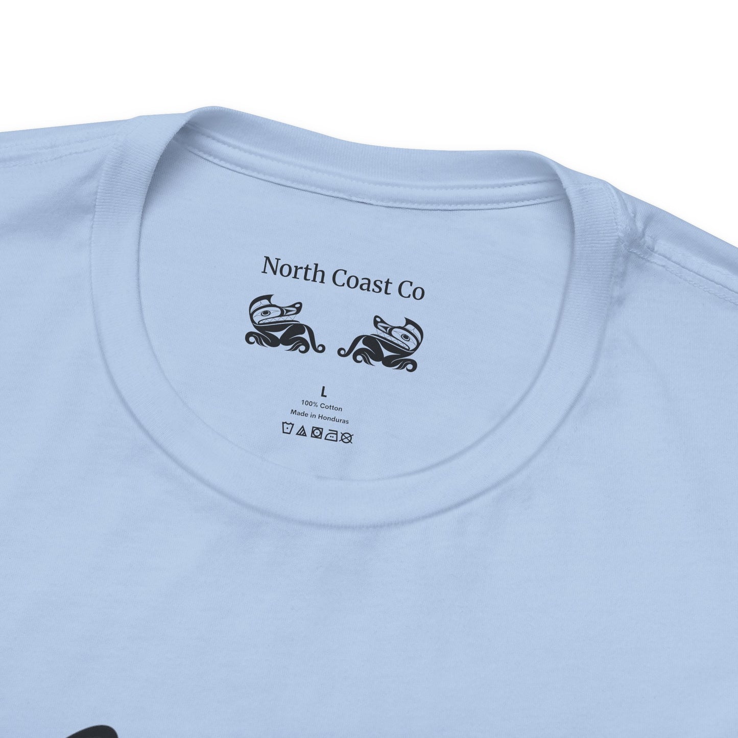 Unisex T-Shirt with black and white “Twin Wolves” design by Joshua Watts