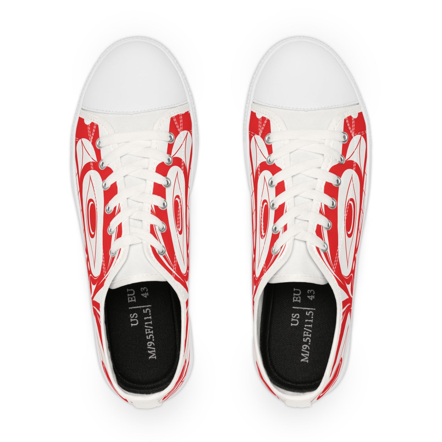 Men's White Low Top shoes with Red Wolf design by Joshua Watts