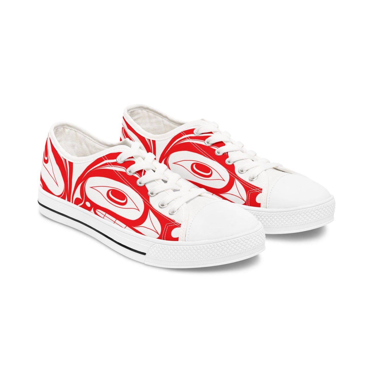 Women's White Low Top shoes with Red Wolf design by Joshua Watts