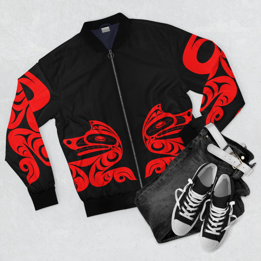 Unisex Red Wolf Bomber Jacket designed by Joshua Watts