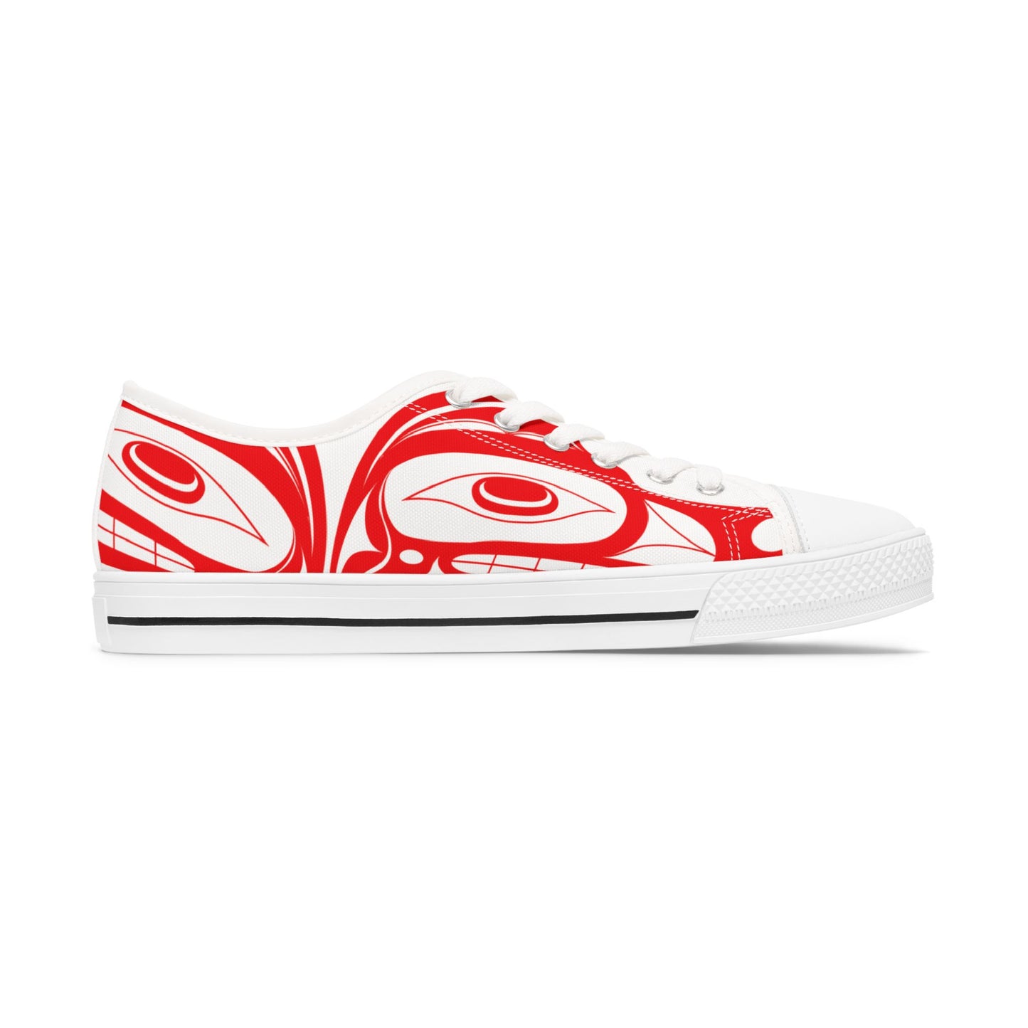 Women's White Low Top shoes with Red Wolf design by Joshua Watts