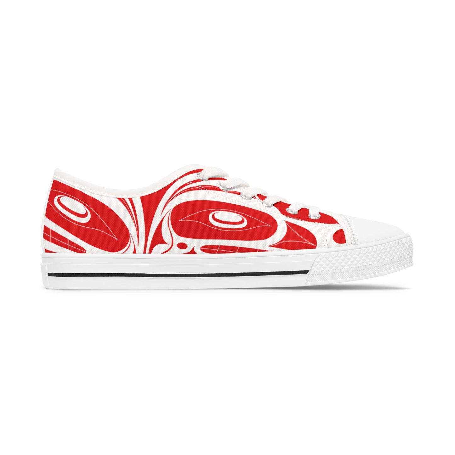 Women's Red Low Top shoes with White Wolf design by Joshua Watts
