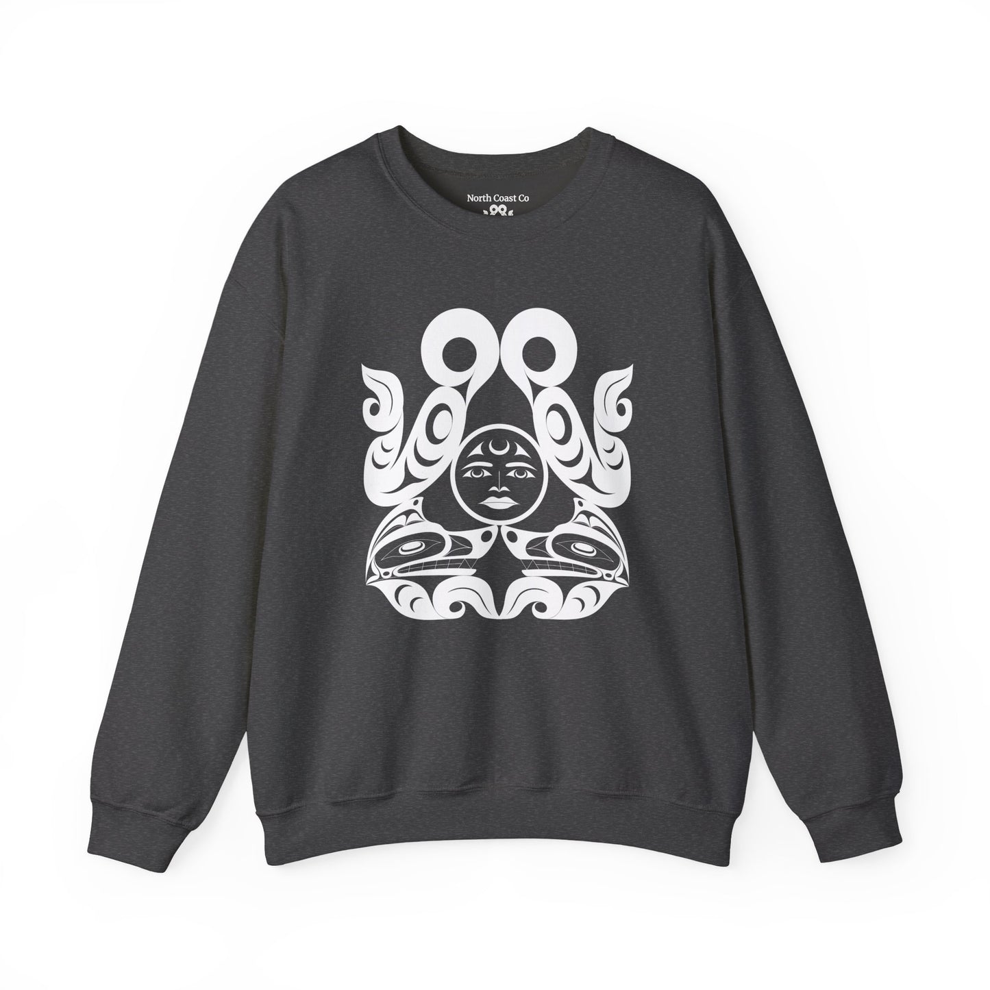 Unisex Crewneck Pullover sweatshirt with White “Tsuu-Baa-Asaxt Wolves” design by Joshua Watts