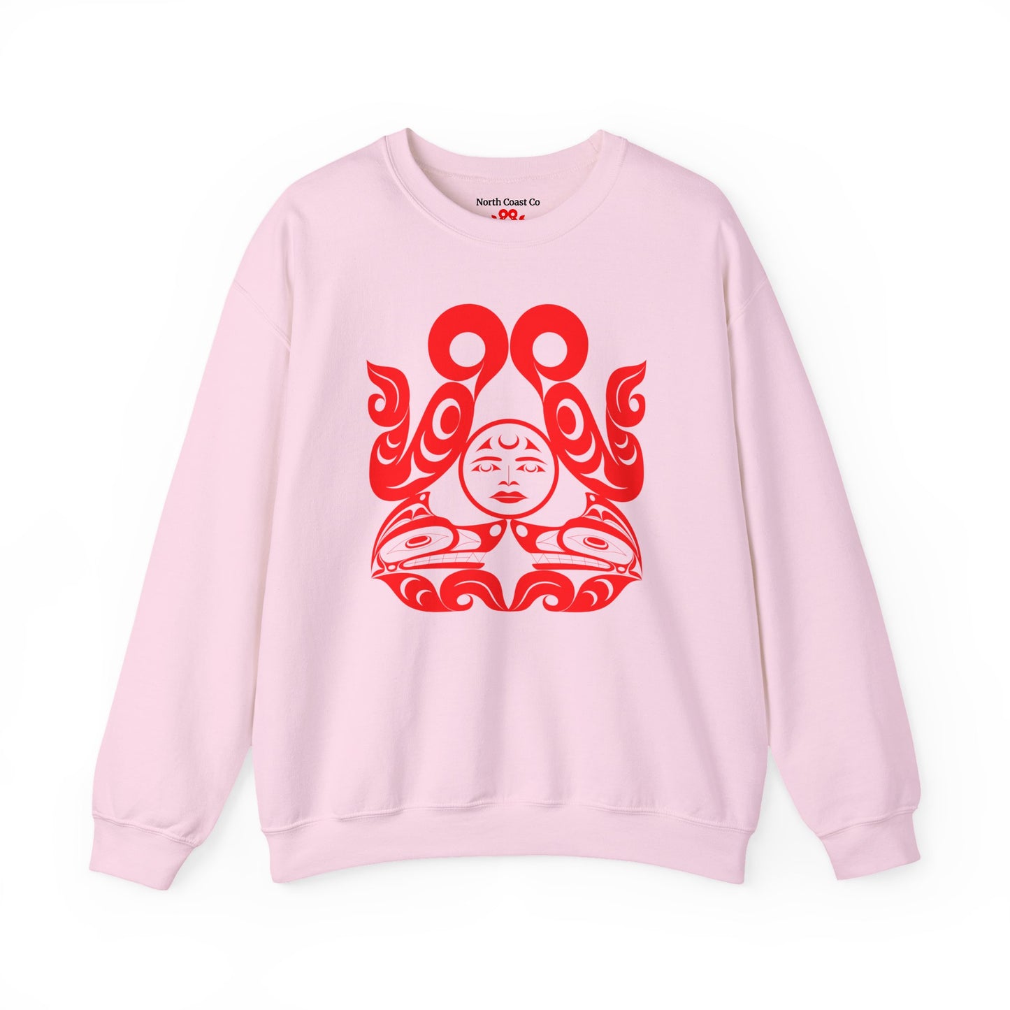 Unisex Crewneck Pullover sweatshirt with Red “Tsuu-Baa-Asaxt Wolves” design by Joshua Watts