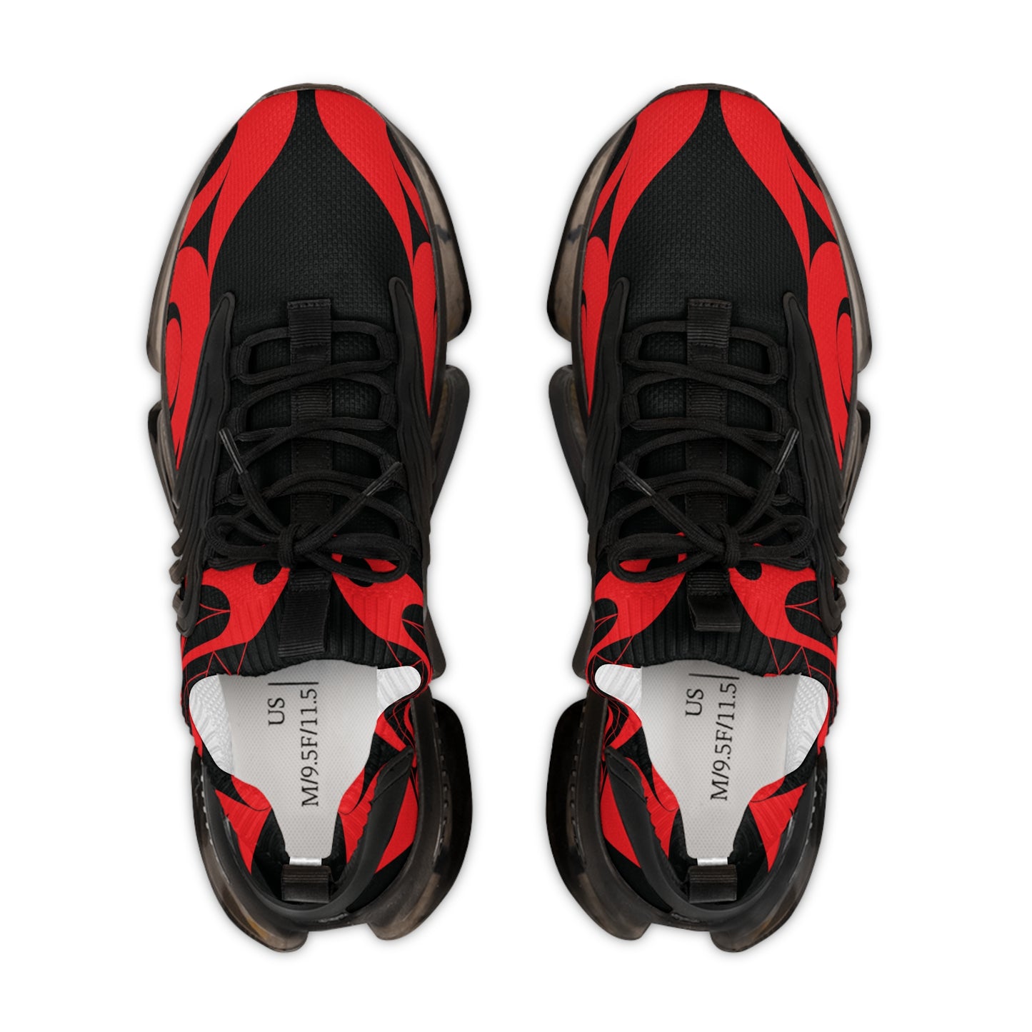 Men's Stylin’ Black Sneakers with Red Wolf design by Joshua Watts