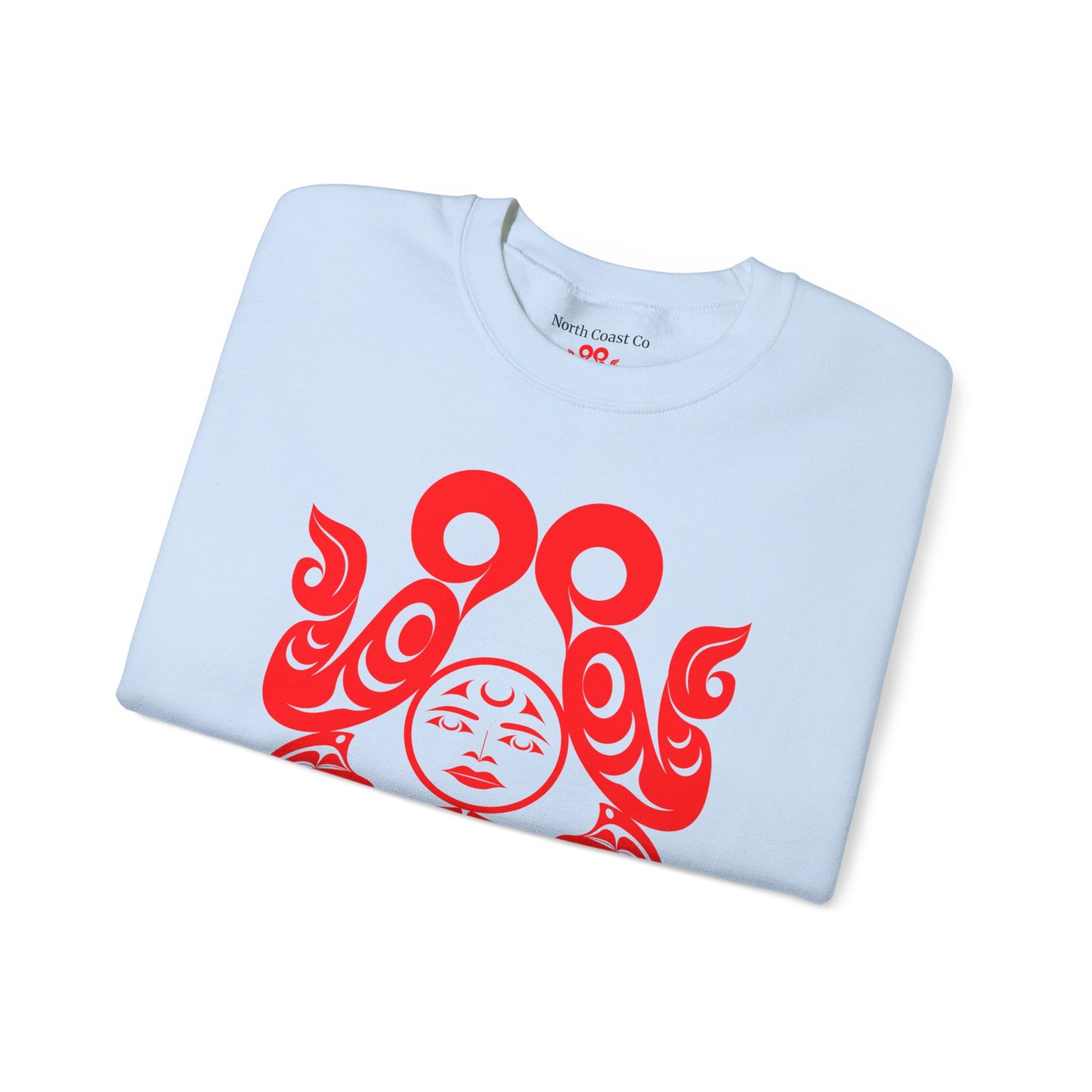 Unisex Crewneck Pullover sweatshirt with Red “Tsuu-Baa-Asaxt Wolves” design by Joshua Watts