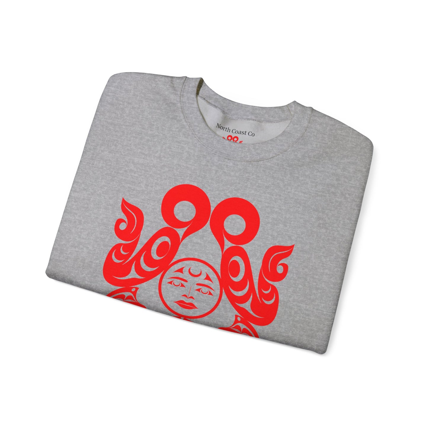 Unisex Crewneck Pullover sweatshirt with Red “Tsuu-Baa-Asaxt Wolves” design by Joshua Watts
