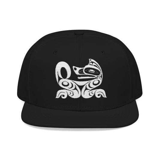 Embroidered Snapback Cap with White Wolf design by Joshua Watts