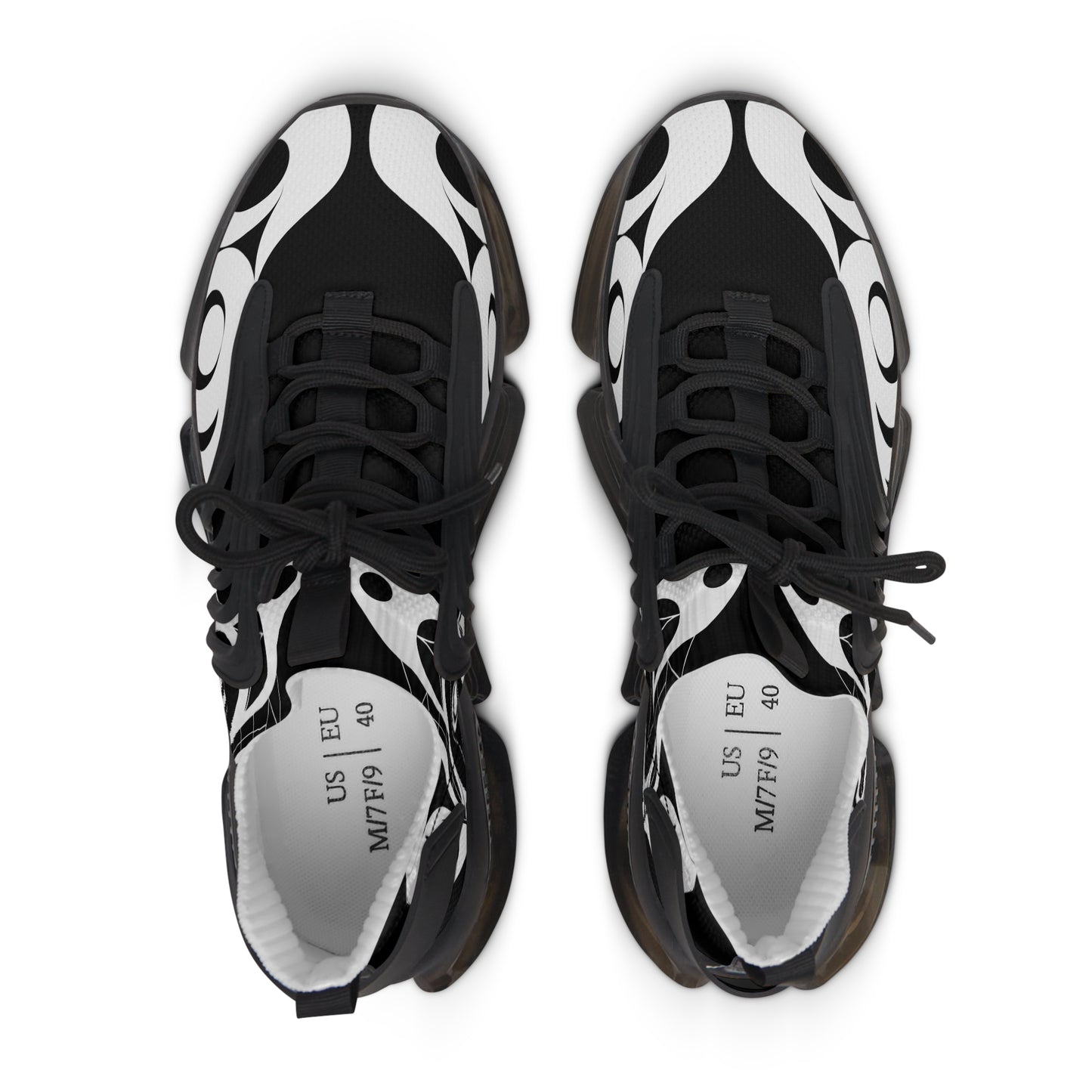 Women’s  Stylin’ Black Sneakers with White Wolf design by Joshua Watts