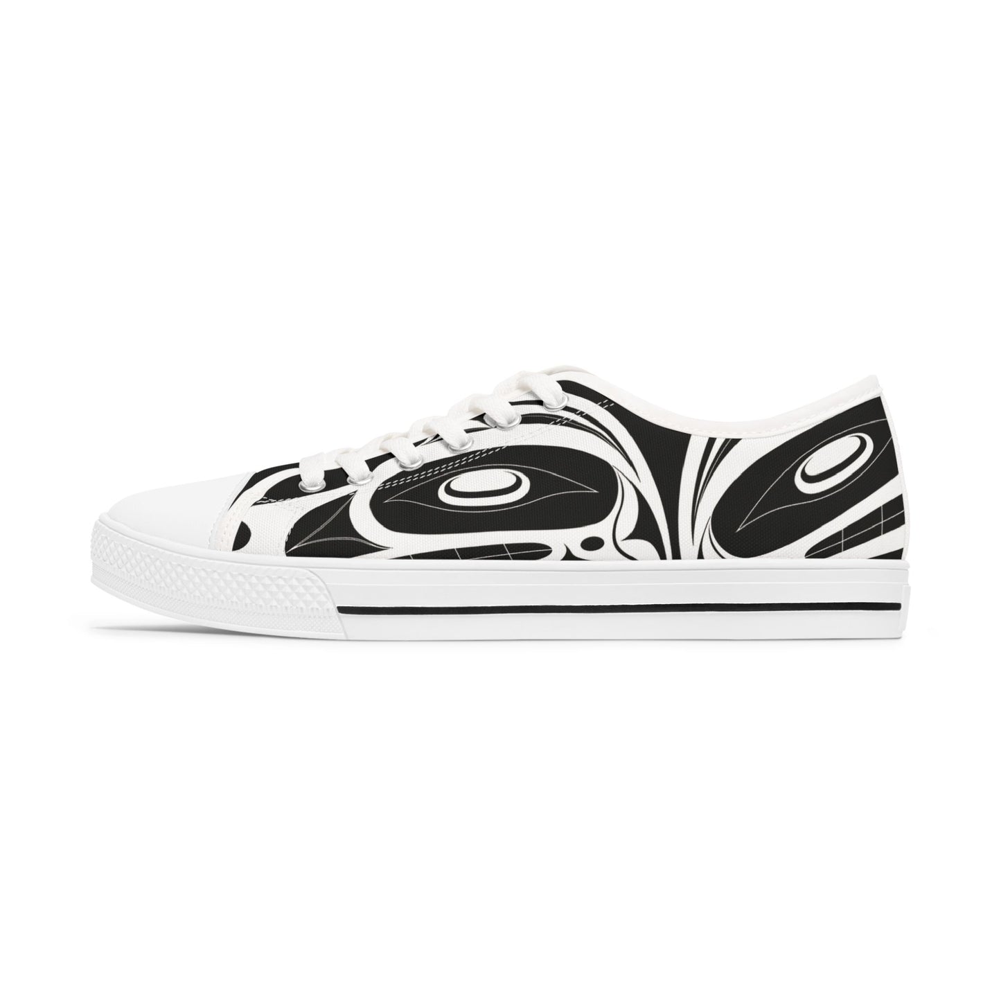 Women's Black and White Low Top shoes with White Wolf design by Joshua Watts