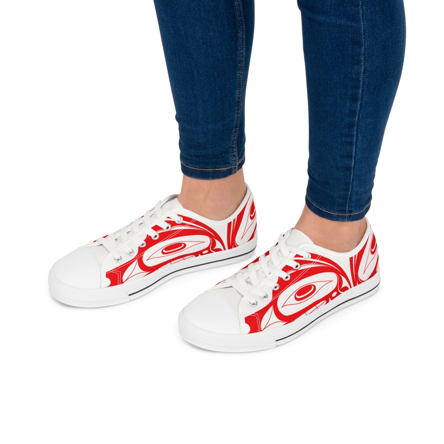 Women's White Low Top shoes with Red Wolf design by Joshua Watts