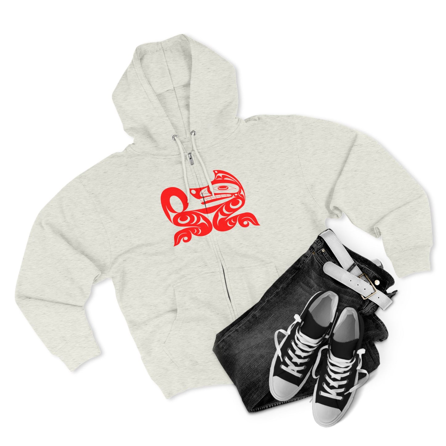 Black Unisex Zip Hoodie with “ Red Wolf” design by Joshua Watts