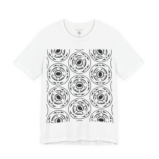 Unisex T-shirt featuring black and white "Life and Death“ design pattern by Joshua Watts