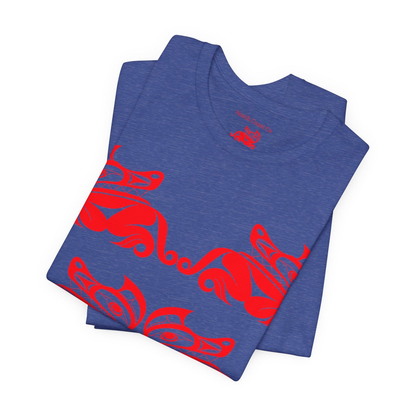 Unisex T-Shirt with red“Twin Wolves” design by Joshua Watts