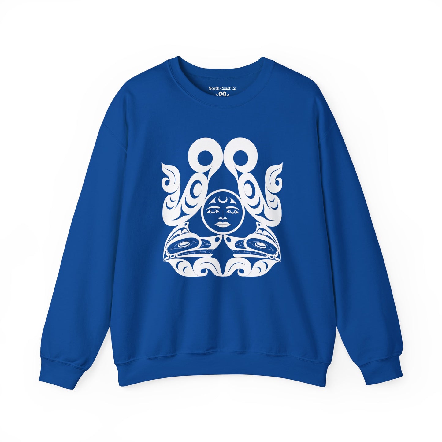 Unisex Crewneck Pullover sweatshirt with White “Tsuu-Baa-Asaxt Wolves” design by Joshua Watts