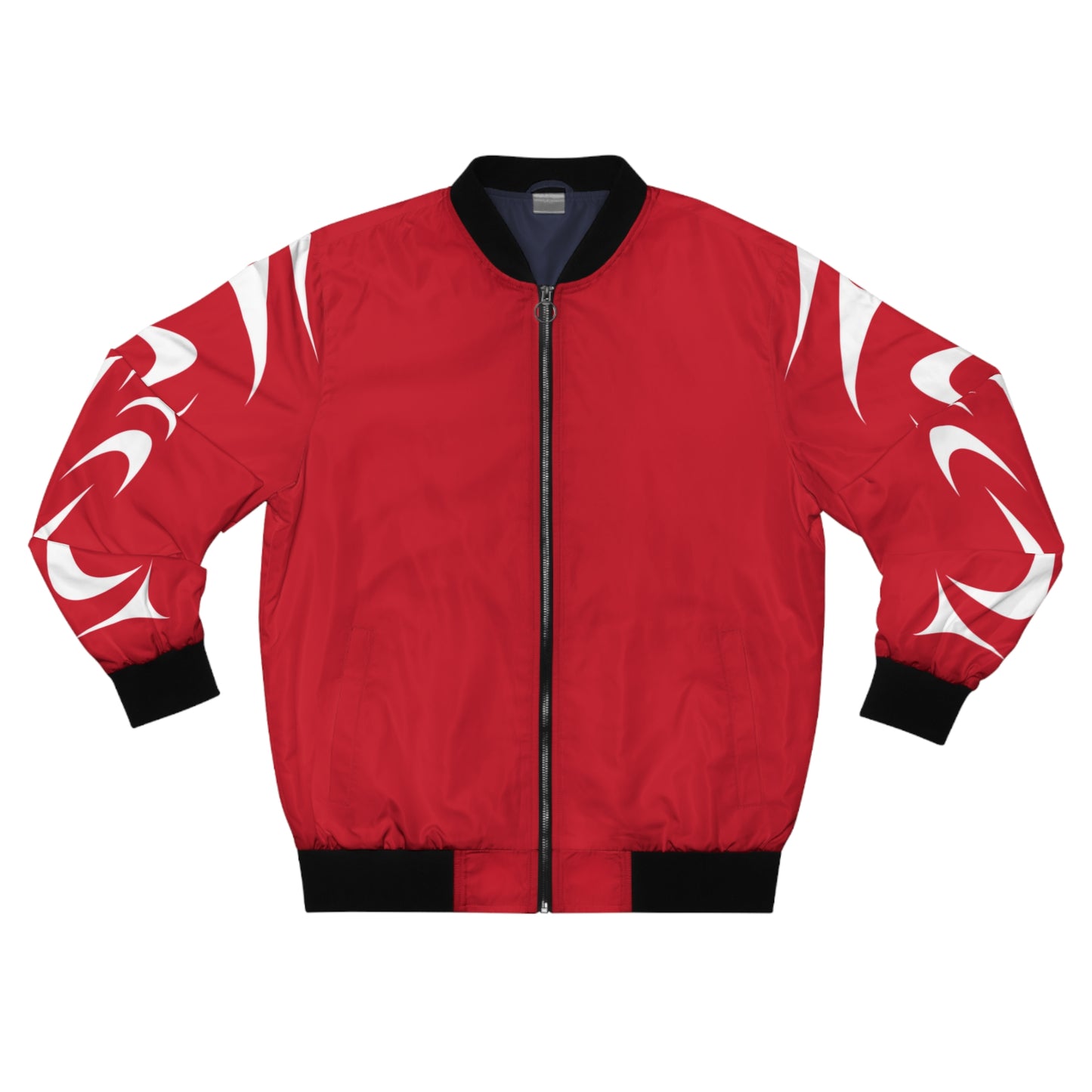 Red Unisex Bomber Jacket with White Thunderbird design by Joshua Watts
