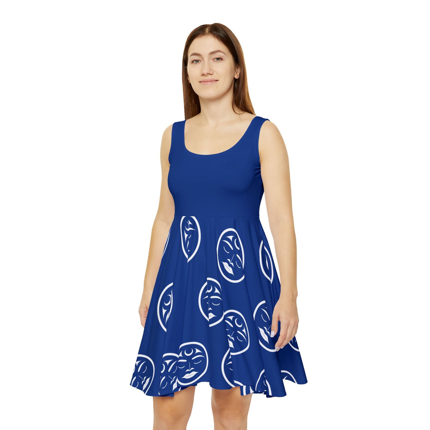 Blue Skater Dress with Many Moons design by Joshua Watts
