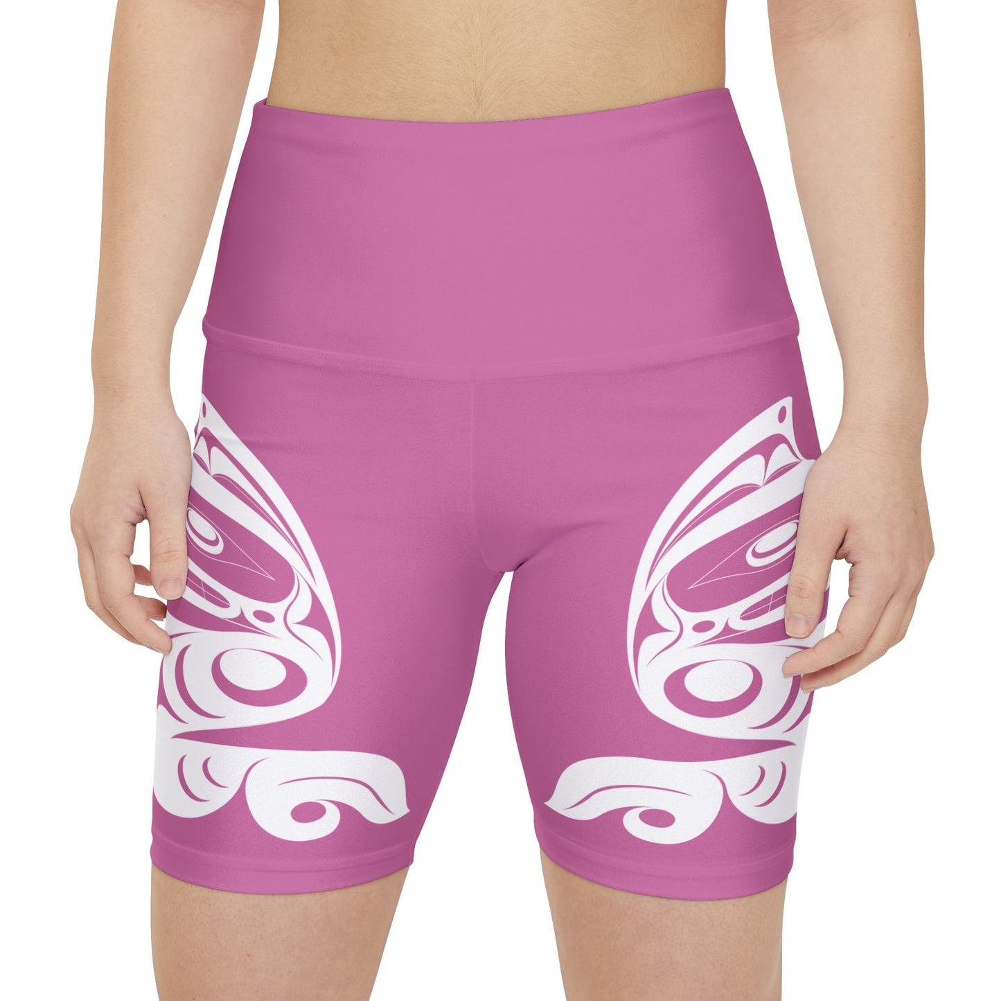 Pink Biker Shorts with White Wolf design by Joshua Watts