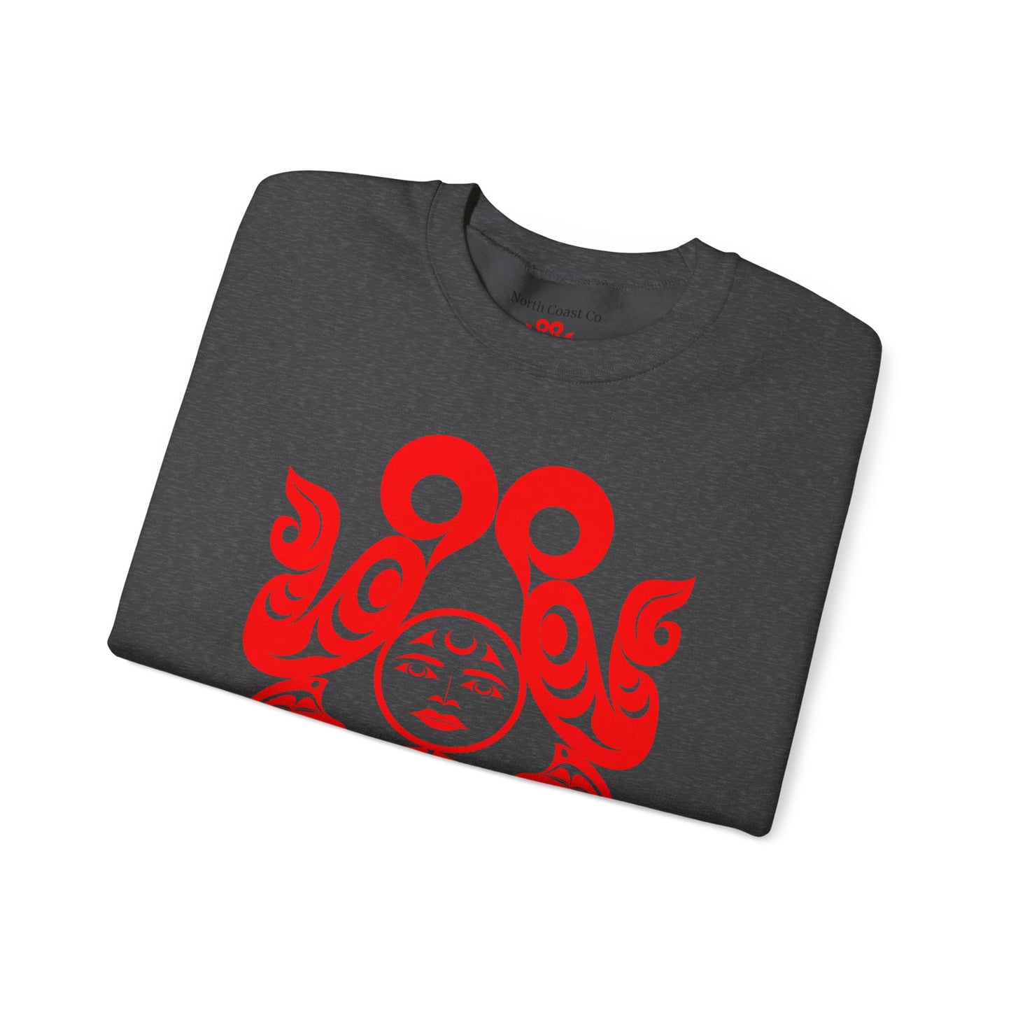 Unisex Crewneck Pullover sweatshirt with Red “Tsuu-Baa-Asaxt Wolves” design by Joshua Watts