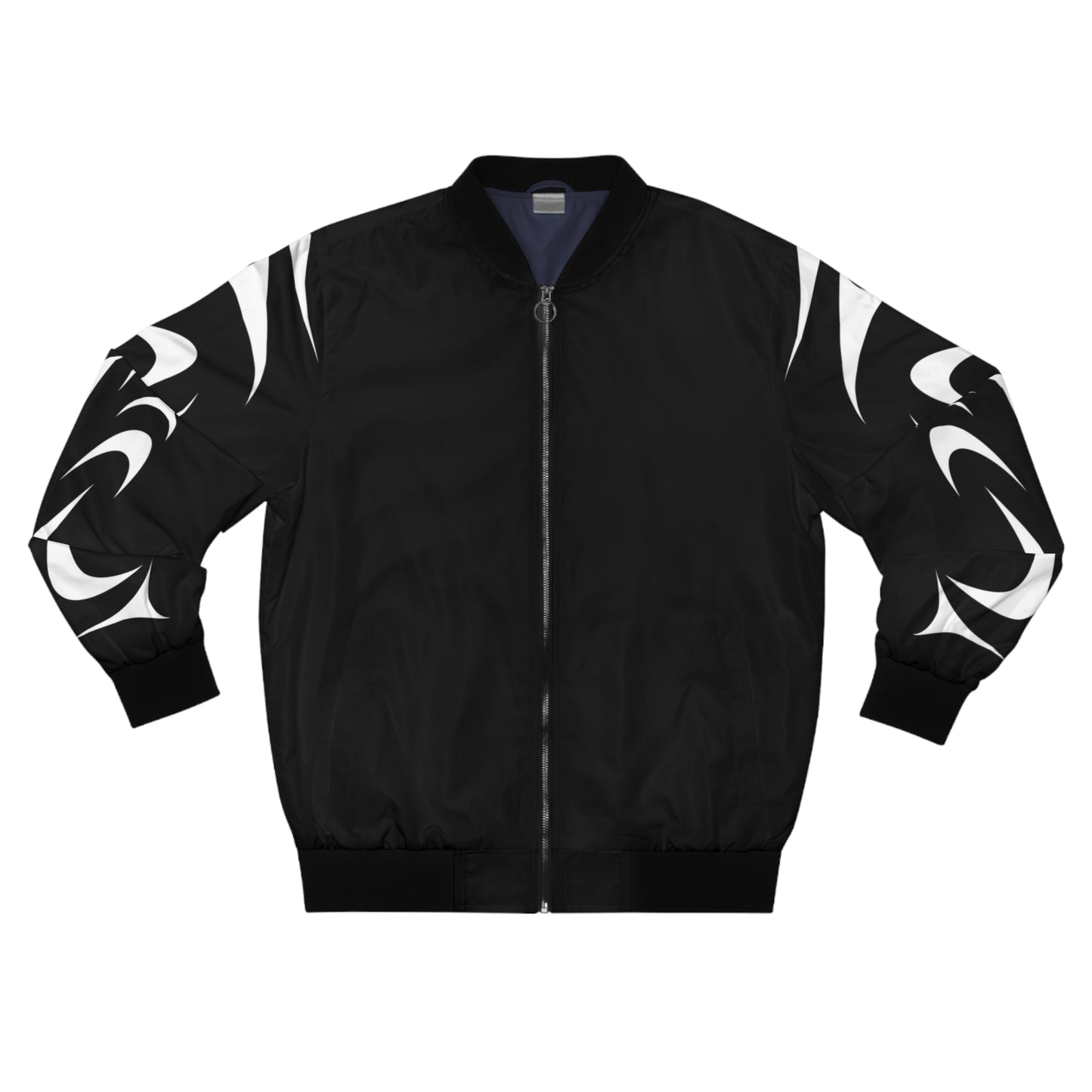 Black Unisex Bomber Jacket with White Thunderbird design by Joshua Watts