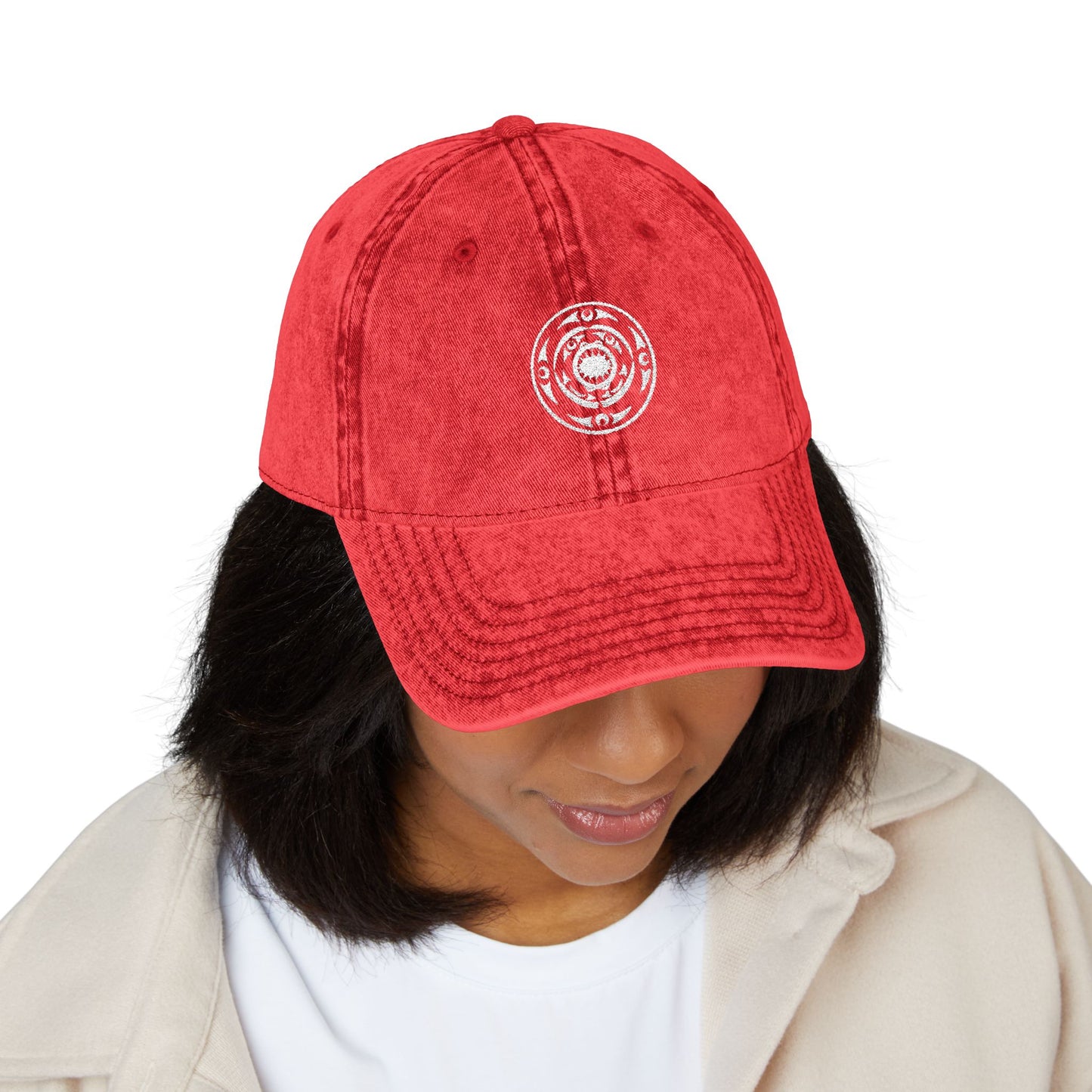Vintage Embroidered Cap — Distressed Target Logo Cotton Hat