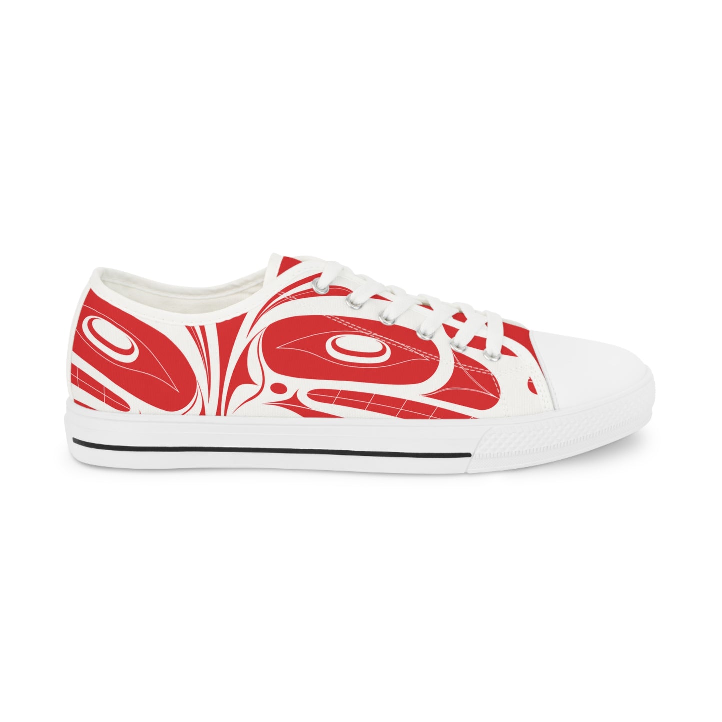Men's Red Low Top shoes with White Wolf design by Joshua Watts