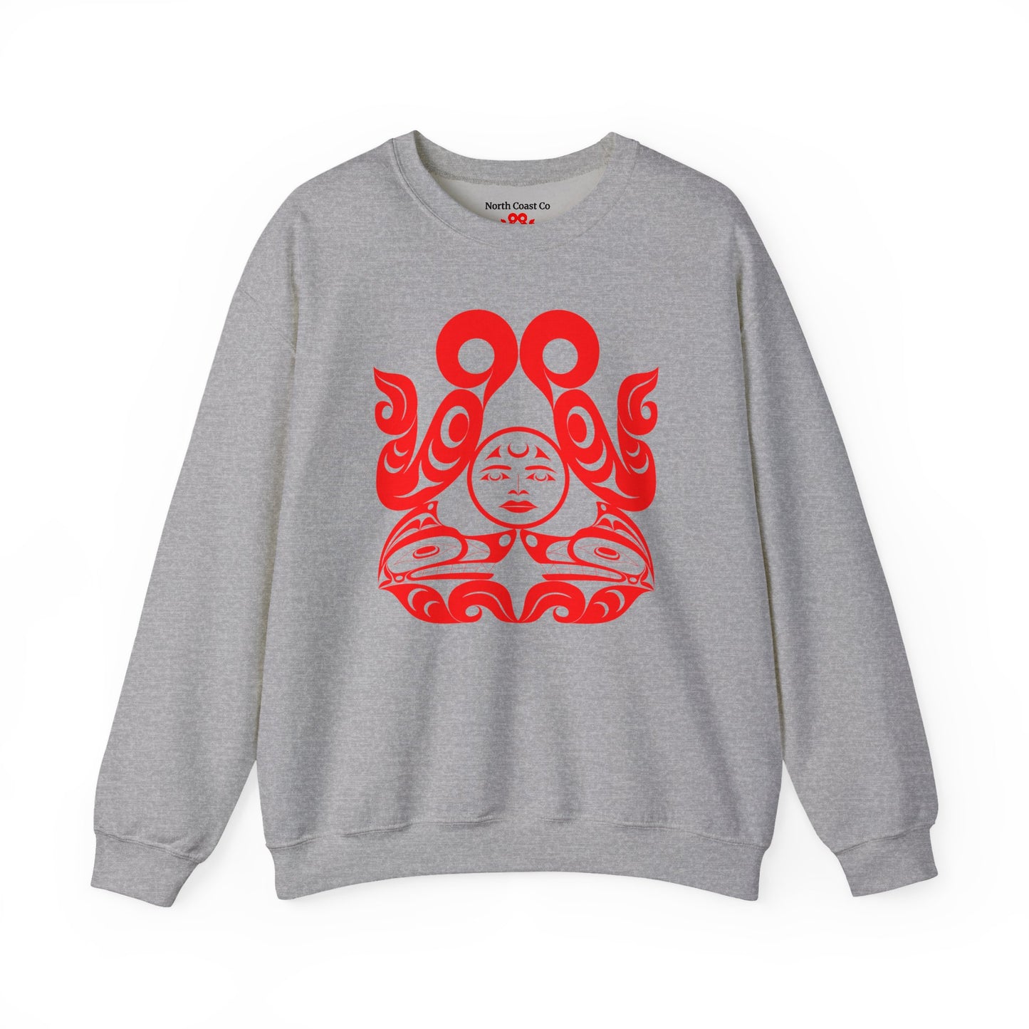 Unisex Crewneck Pullover sweatshirt with Red “Tsuu-Baa-Asaxt Wolves” design by Joshua Watts