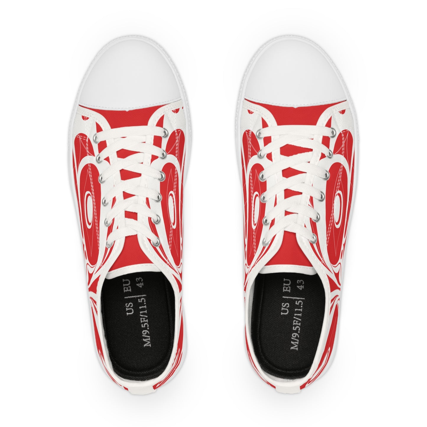 Men's Red Low Top shoes with White Wolf design by Joshua Watts