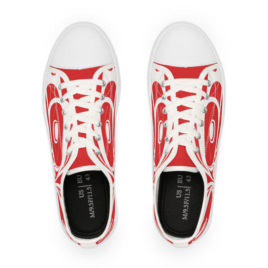 Men's Red Low Top shoes with White Wolf design by Joshua Watts